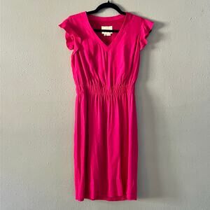 Kate Spade Hot Pink Flutter‎ Sleeve Dress Size 2 V-Neck Midi Barbie Date Night